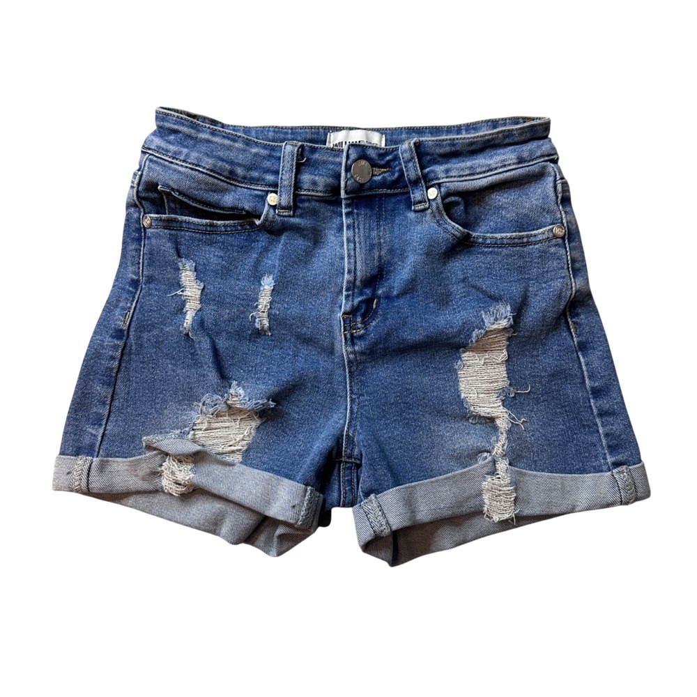 William Rast Shorts Womens 26 Blue Slouchy Boyfriend Distressed Denim Cuffed Hem